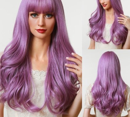 Anime Air Bangs Big Wave Purple Wig - Image 10