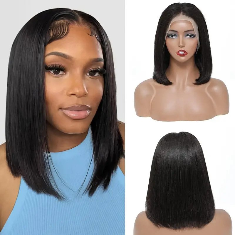 Short Bob Wig Front Lace Amazon Bobhaircut Black Short Straight Hair Full-head Wig - Image 3