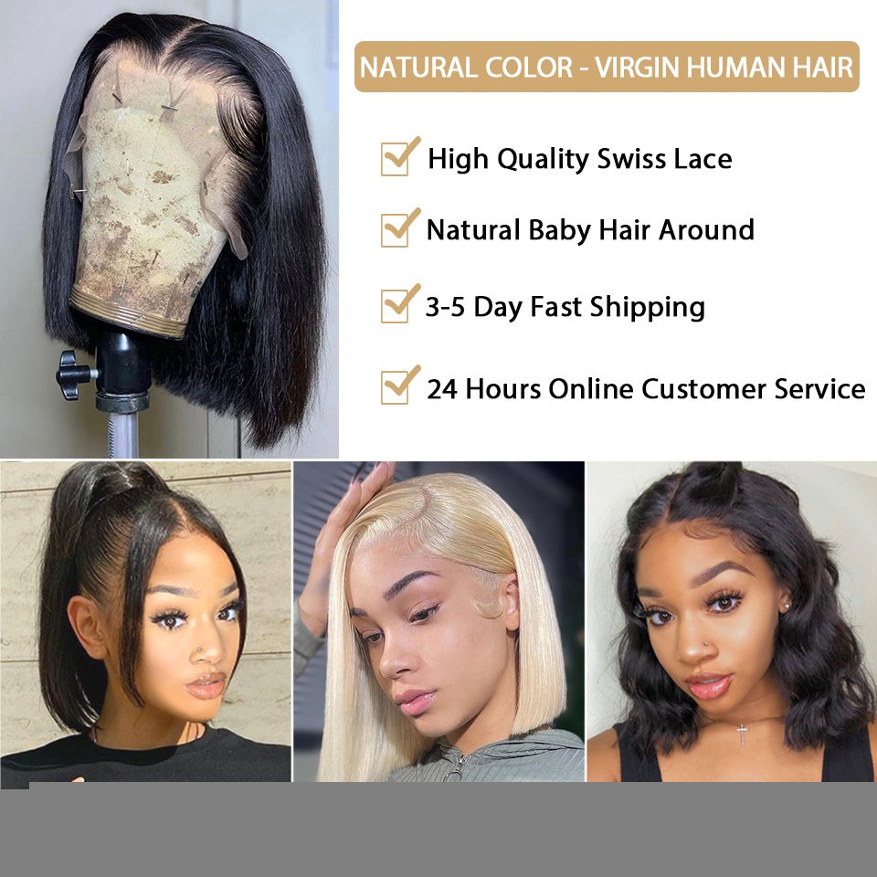 Short Bob Wig Straight 13x4 Transparent Lace Frontal Human - Image 5