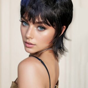14-Inch Mullet Wig With A Fluffy Layered Pixie Cut Made From Synthetic Short Straight Hair, Crafted From High-Temperature Chemical Fiber, Perfect For Everyday Wear, Parties, And Various Festivals.