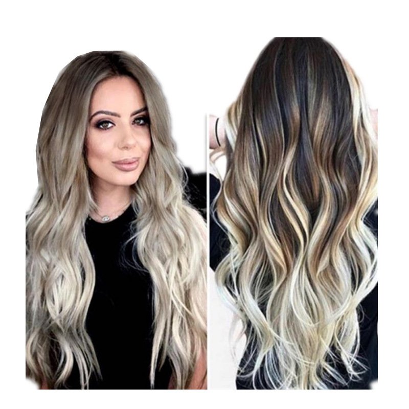 Wig Female Long Curly Hair, Big Wave, Bangs, Straight Hair, Temperament, Long Hair - Image 3