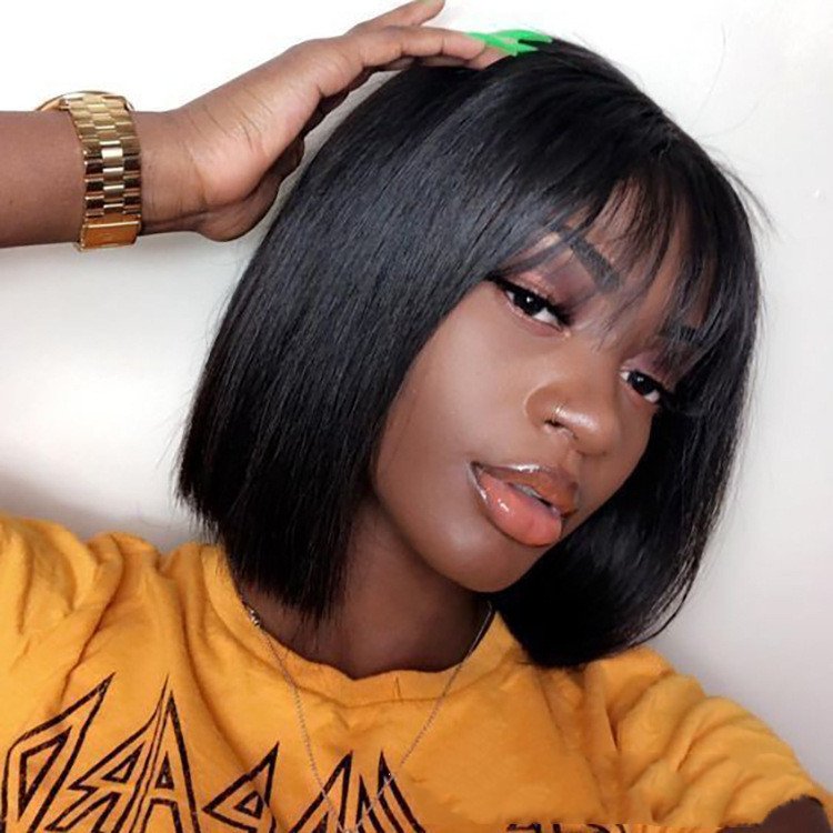 Human Hair Head Cover Semi Woven Bob Head Front Lace Wig - Image 3