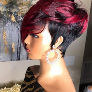Dark Red Pixie Cut Wig Human Hair Short Bob Wig With Natural