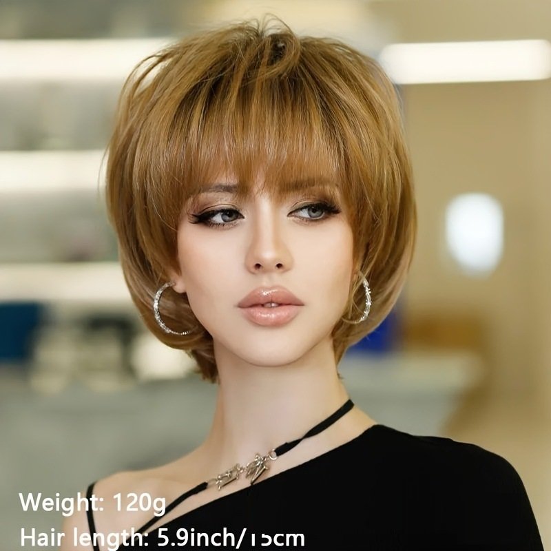 12 Inch Women's Short Brown Bangs Short Bob Wig - Image 4
