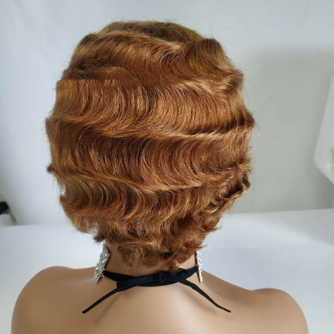 Pixie Cut Short Bob Wig Remy Human Hair Finger Wave Wigs - Image 3