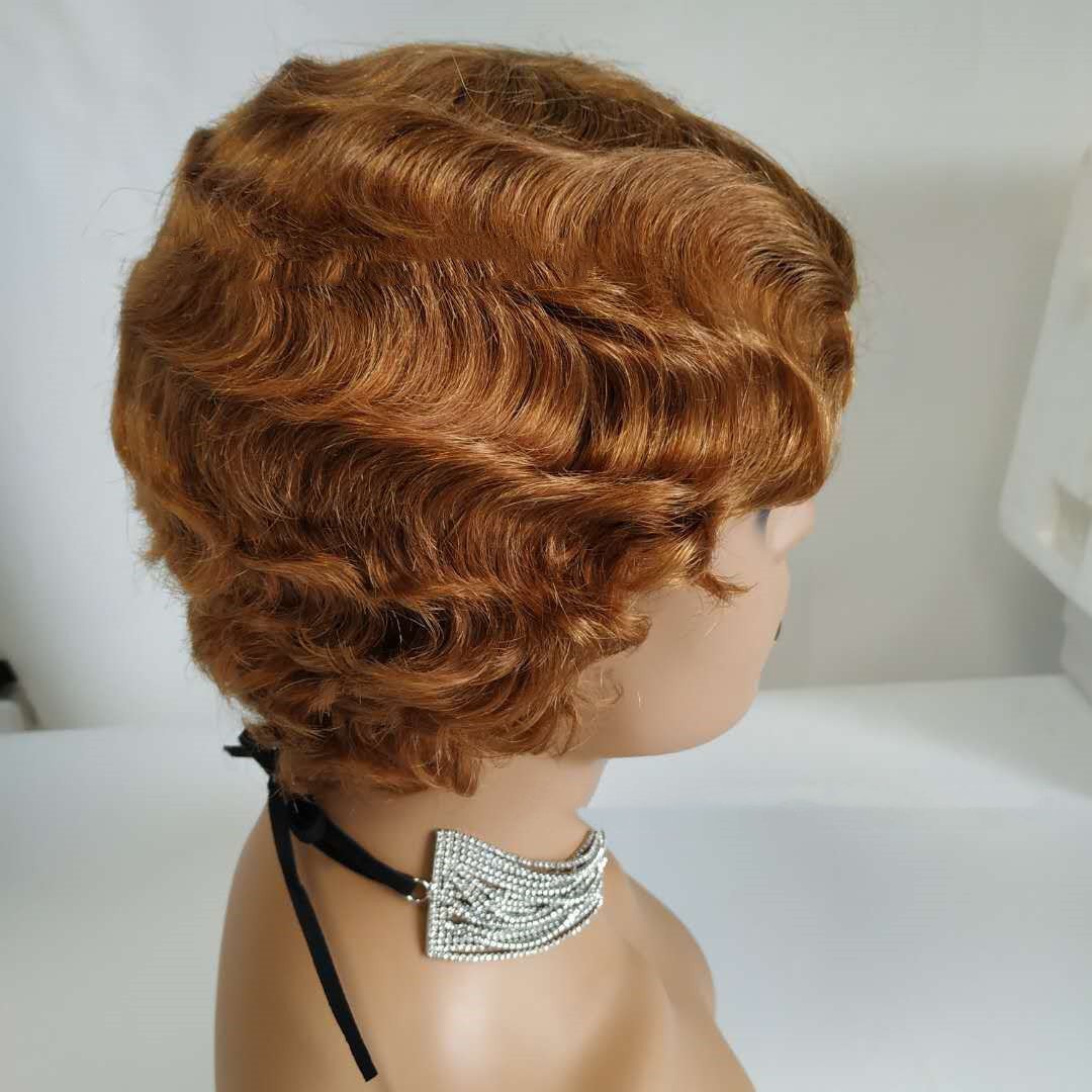 Pixie Cut Short Bob Wig Remy Human Hair Finger Wave Wigs - Image 5