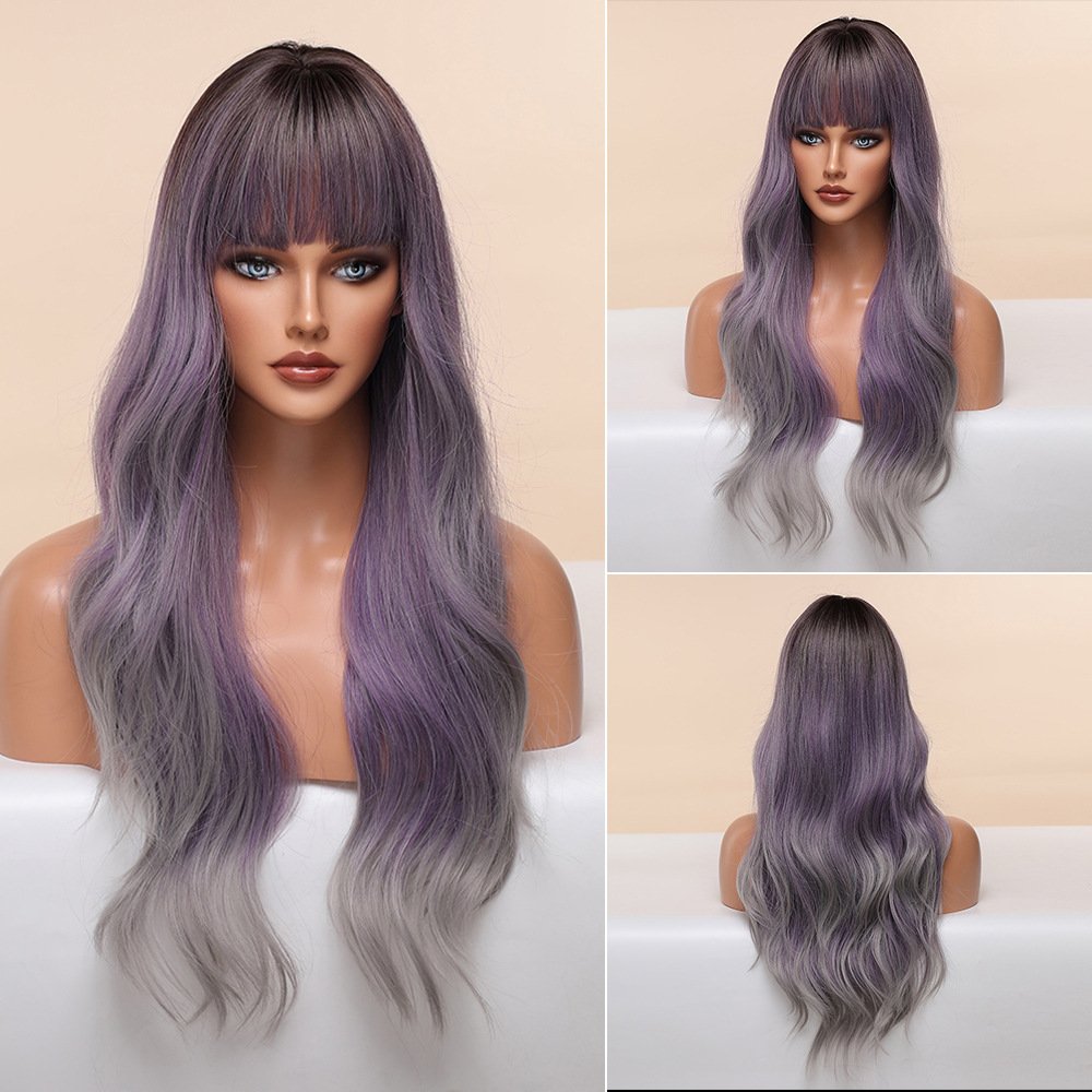 Anime Air Bangs Big Wave Purple Wig - Image 5