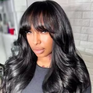 Pre Everything Glueless 13x5 Body Wave Lace Front Wig With Bangs Hd Pre Cut Lace Human Hair Wig For Black Women