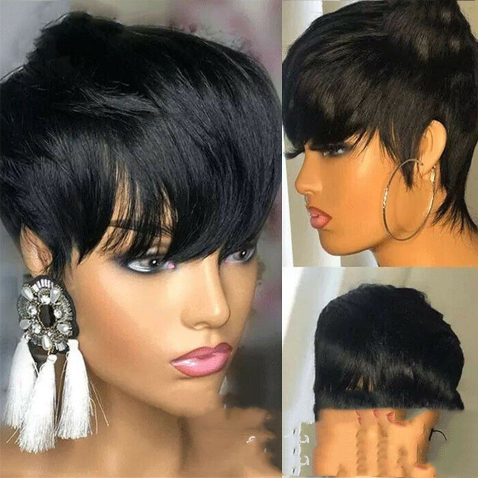 Wig Female Headgear Foreign Trade Black Short Straight Hair Pixie Cut Short Black Wigs - Image 6