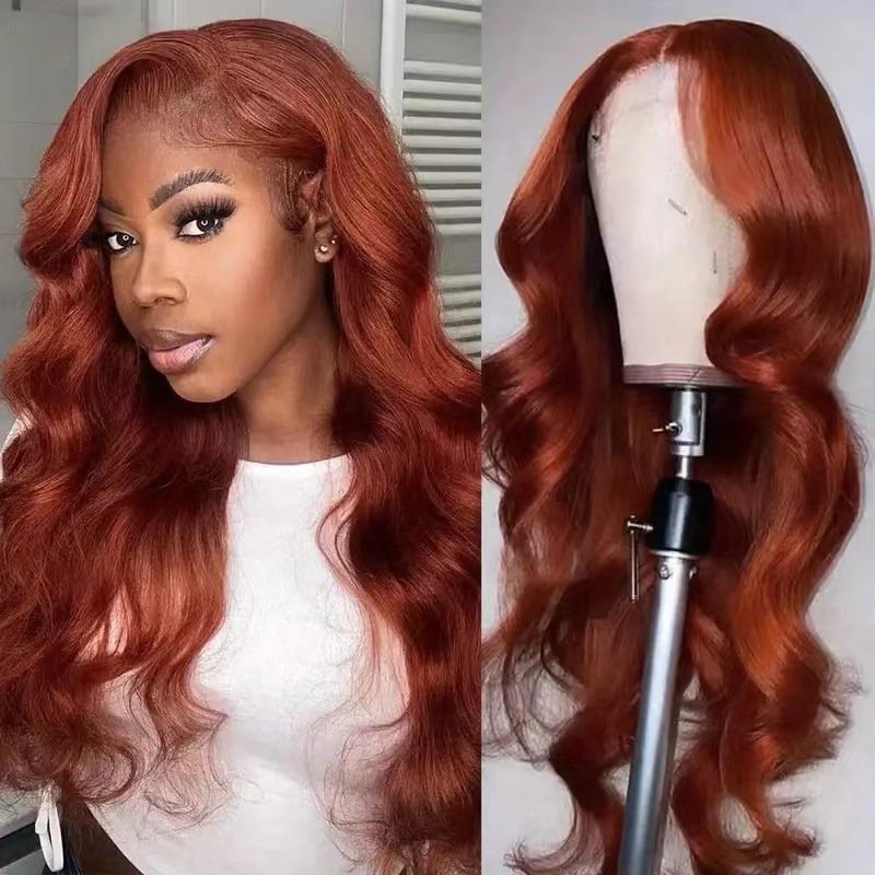 Brown Red Curly Hair Big Wave Front Lace Wig Chemical Fiber Full-head Wig - Image 2