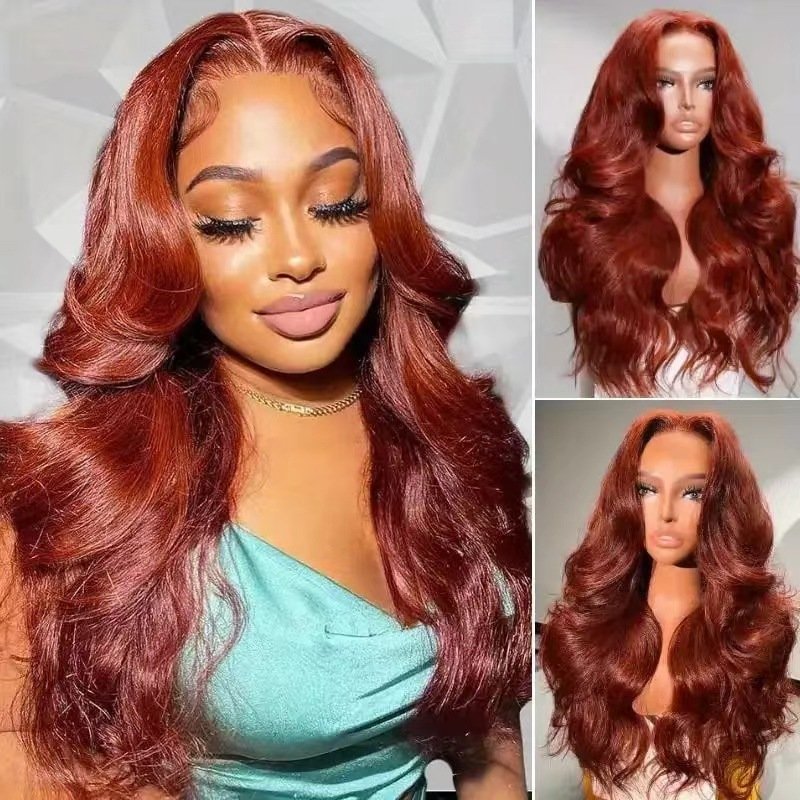 Brown Red Curly Hair Big Wave Front Lace Wig Chemical Fiber Full-head Wig - Image 5