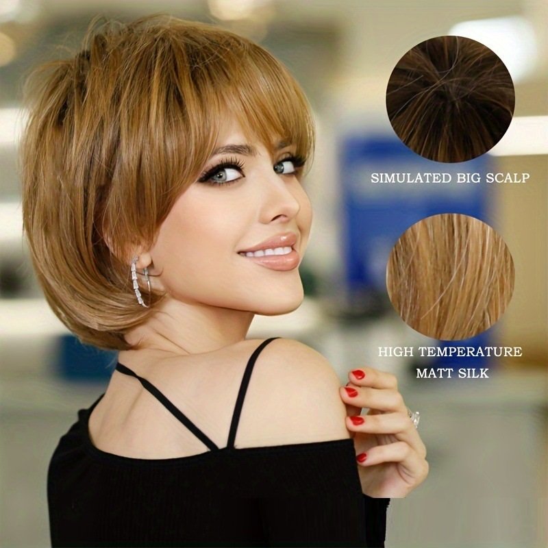 12 Inch Women's Short Brown Bangs Short Bob Wig - Image 5